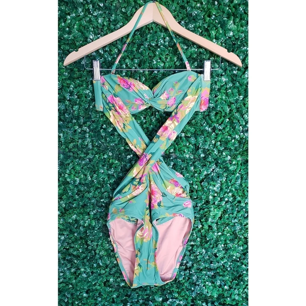 10. J.Crew Crisscross cutout bandeau one-piece in rose garden